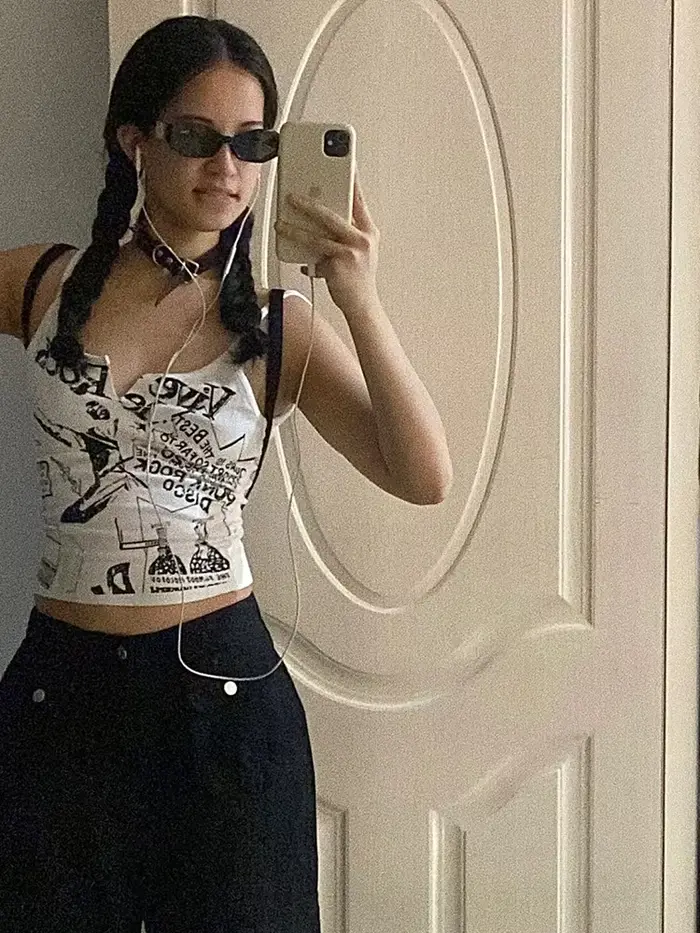 Y2K Dámsky krátky pletený top s potlačou E-Girl Punk