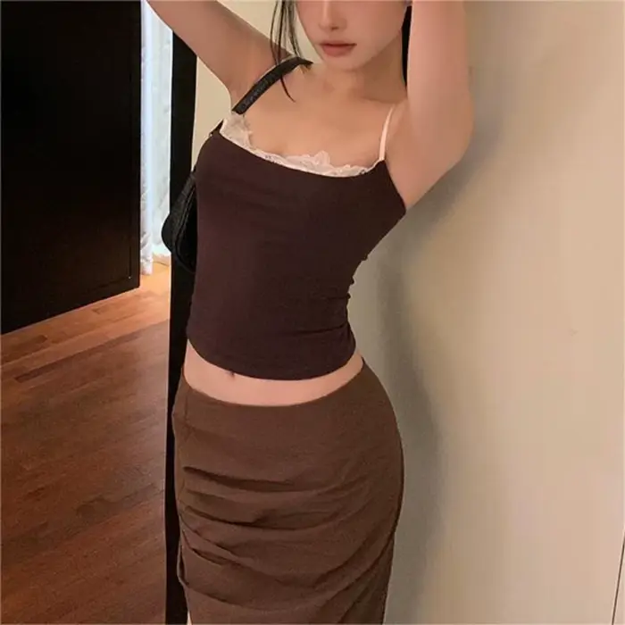 Módna čipka Camisole tenká INS Hip Hop letný bustier rúrkový Niche teplé topy pre dievčatá