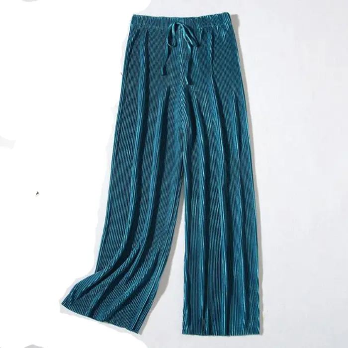 2025 femmes plissées en vrac glace soie coréen décontracté pantacourt jambe large pantalon maison cl