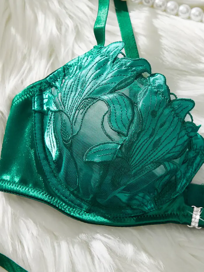 Sexy spodná bielizeň set vyšívané s kvetmi pre ženy podprsenka priehľadný push up nohavičky dva kusy špeciálna príležitosť