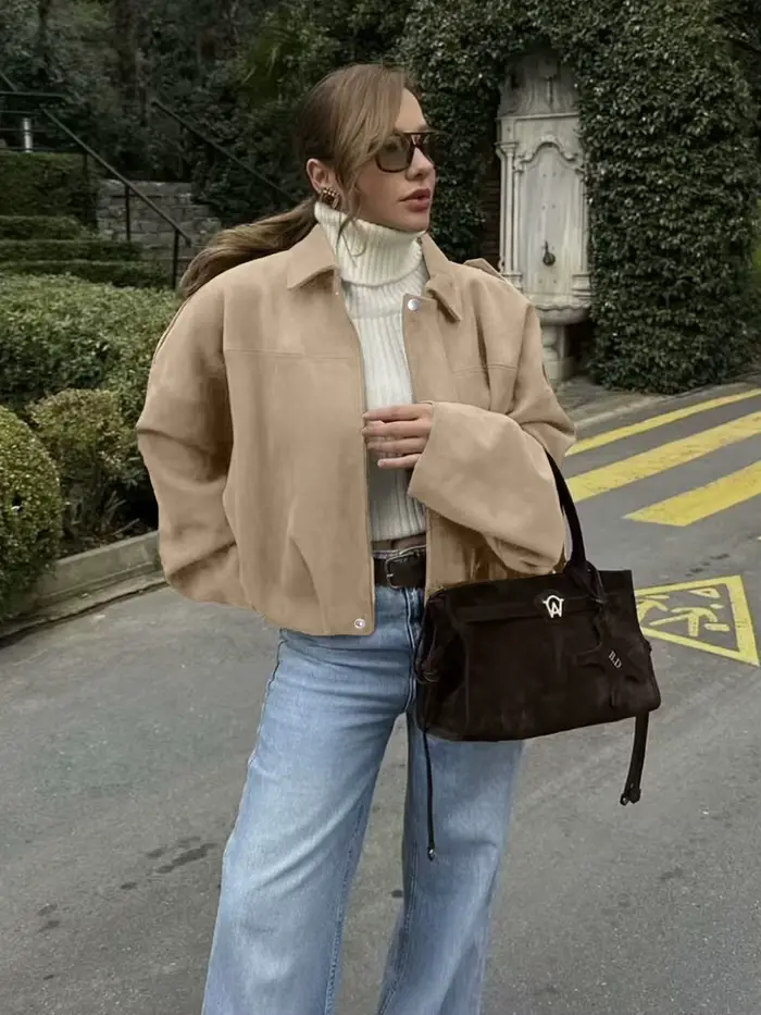 Dámska letecká bunda s netopierími rukávmi a zipsom, ležérny top