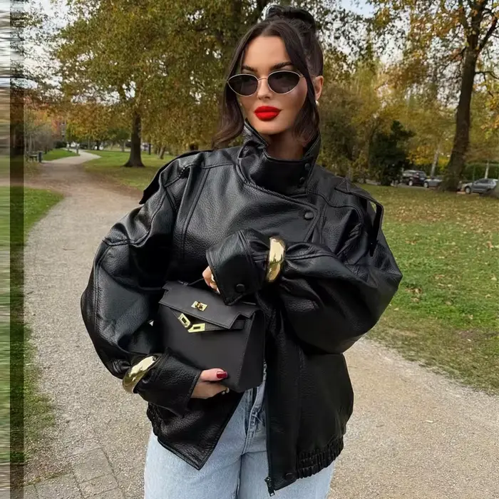 Bomber jacket en polyester high street avec col roulé pour femmes toutes saisons ocasions spéciales