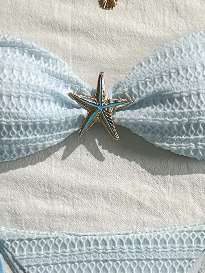 Sexy bleu ciel Micro Bikini 2026 femmes métal étoile de mer ornement plissé Push Up cravate côté string maillot de bain plage maillot de bain maillots de bain