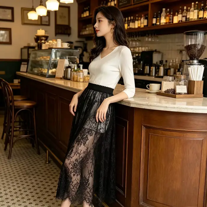 Čipka Jacquard priehľadná sukňa pre ženy leto nová vysoký pás Sexy dlhé sukne ležérne Streetwear móda čierna