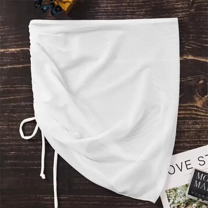 Nouveau Maillot de bain translucide jupe de plage maille cordon solide gaze jupe à volants surjupe b