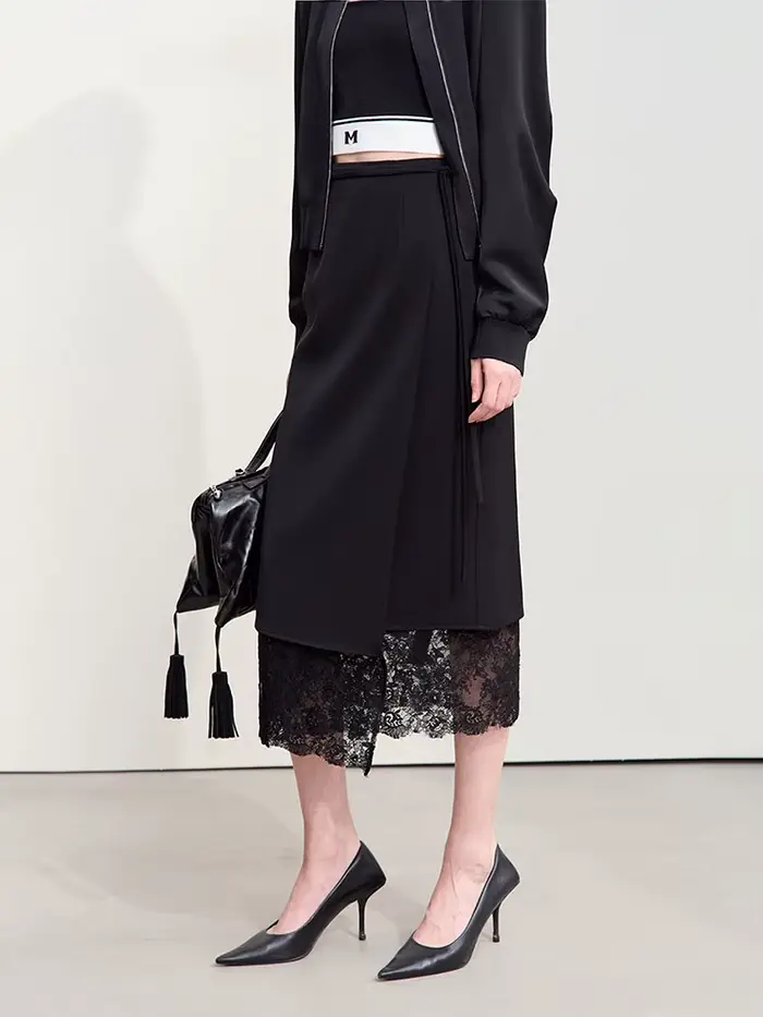 Amii minimalisme 2024 jupes pour femmes nouveau automne élégant banlieue dentelle sangle jupe une pi
