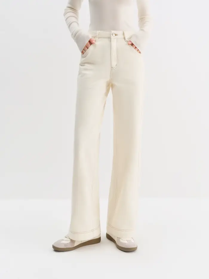 FSLE jean droit taille haute pour femmes hiver solide Simple tout-match 2025 nouveau pantalon polyva