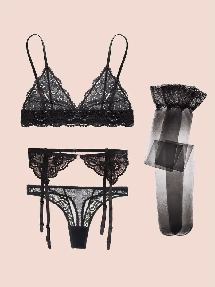 Varsbaby Ensembles de soutien-gorge en dentelle pour femme Soutien-gorge non rembourré Bas jarretell