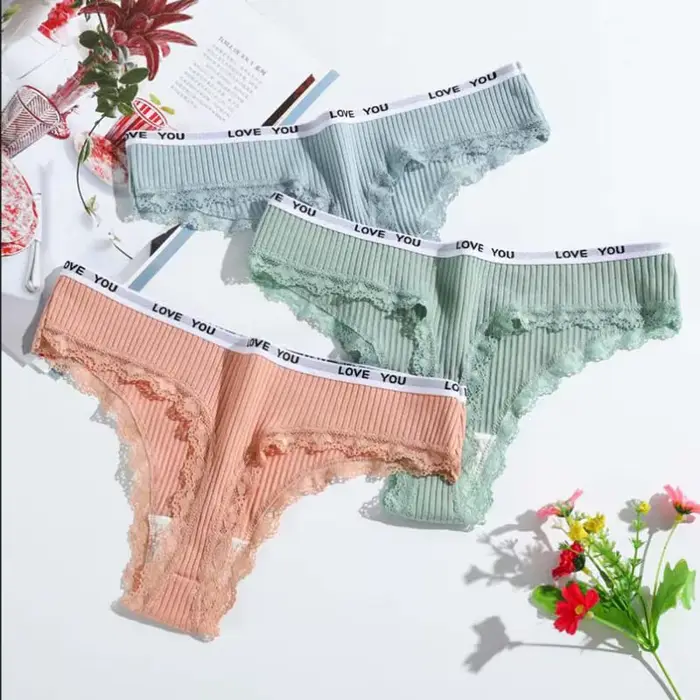 čipka Dámske pletené nízke pás bavlnené a elastanové spodné prádlo s elegantnými listovými vzormi pre špeciálne príležitosti a každodenný život