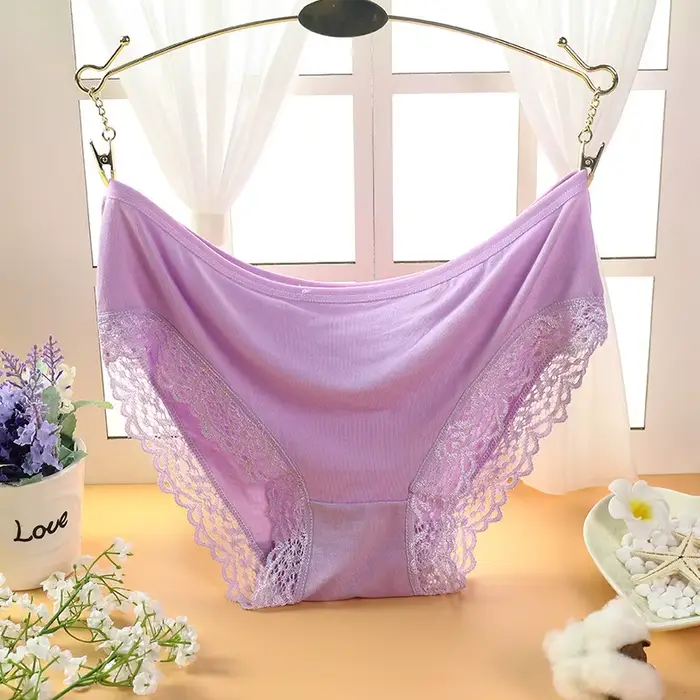 Culotte Sexy en Dentelle et Coton pour Femme, Sous-Vêtement Solide, Taille Basse, Mignon, XL
