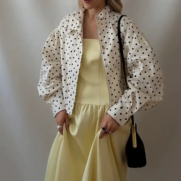 Elegantná vintage bomber bunda s bodkami pre ženy