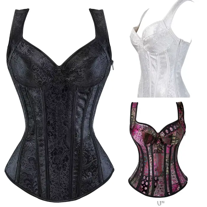 Dámske korzety kvetinové výšivky Vintage korzet popruh Bustier Jacquard zips korzet push up Korsett čipka bustiers strana kostým