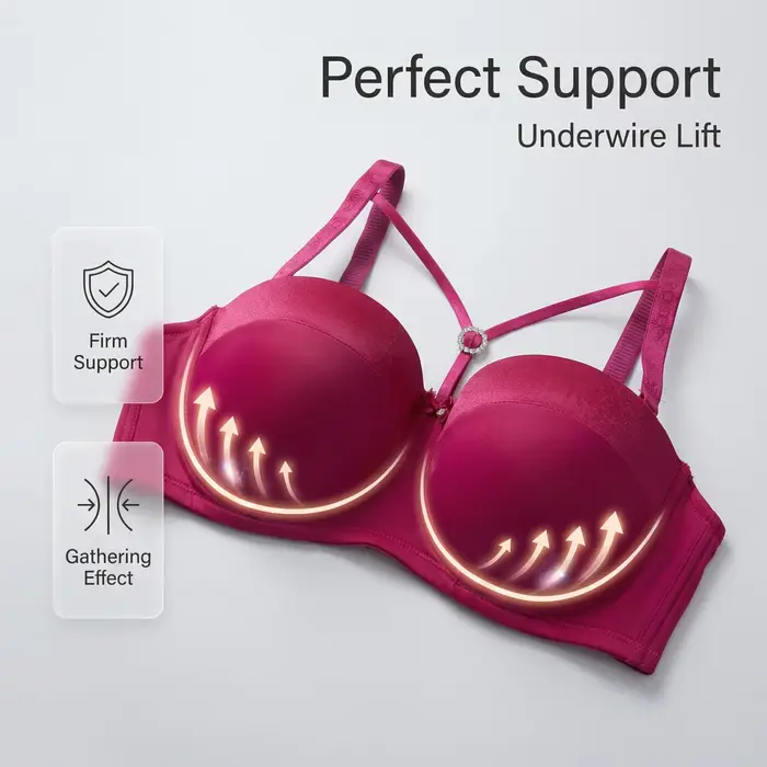 Pohodlná a priedušná push-up podprsenka, C pohár, s kosticami, sexy spodná bielizeň pre ženy, vyšívaná podprsenka.