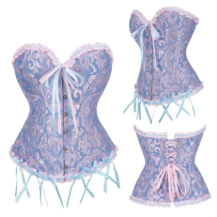 Ružový dámsky korzet, Sexy a elegantný, gotický, Jacquard, 12 spodná bielizeň kvetinovo vyšívaný