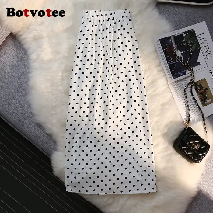 Botvotee Sexy Vintage Bodkovaná trumpeta sukňa Midi pre ženy s elastickým chrbtom