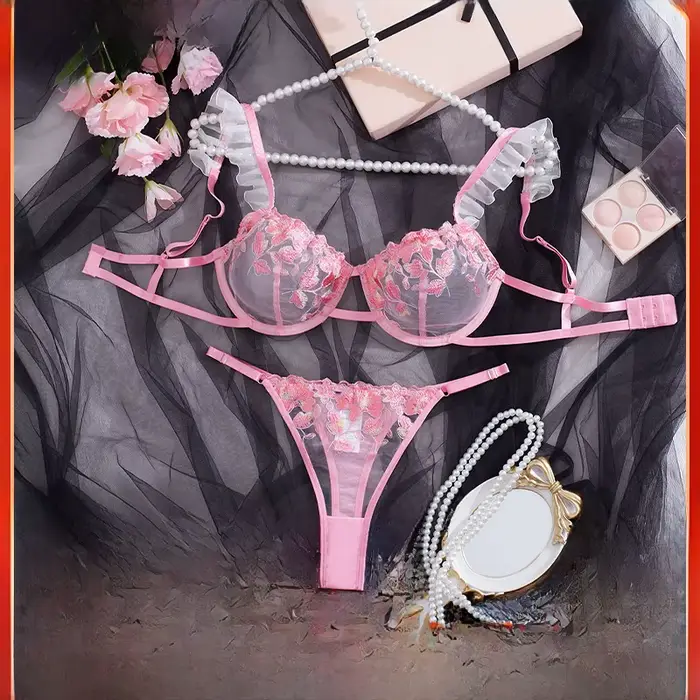 Ultra tenká vyšívaná priehľadná čipková podprsenka s dvojitým nastaviteľným popruhom pre ženy, univerzálny bez chrbta, priedušný polyester, pohodlie a jemná elegancia pre špeciálne príležitosti