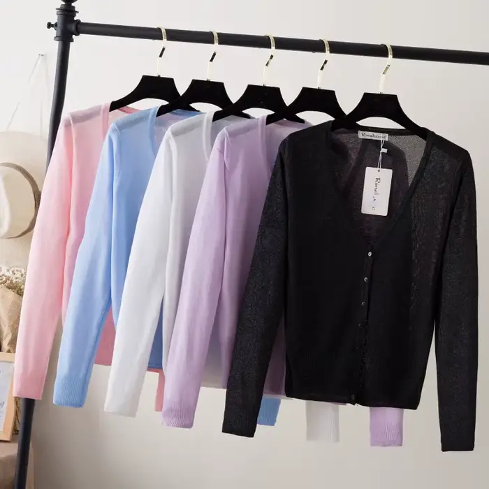 vêtements femme korean style cardigan ete légère haut pull été gilet maille tricoté à manches longue