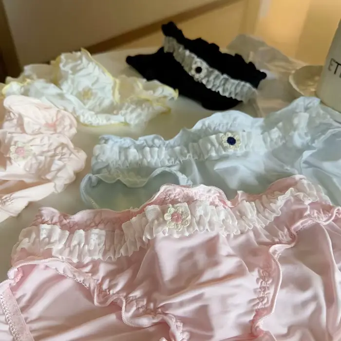 Stredná veľkosť kvetinové čipky volániky roztomilé nohavičky pre ženy bavlnené šev priedušné spodná bielizeň bezšvíkové mäkké dievča pohodlie mäkké nohavičky