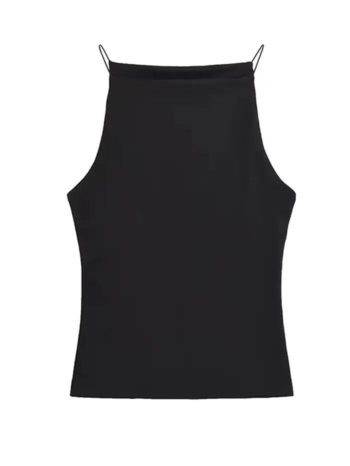 Débardeur licou sans manches pour femmes, bretelles fines, couleur unie, Camisole à la mode