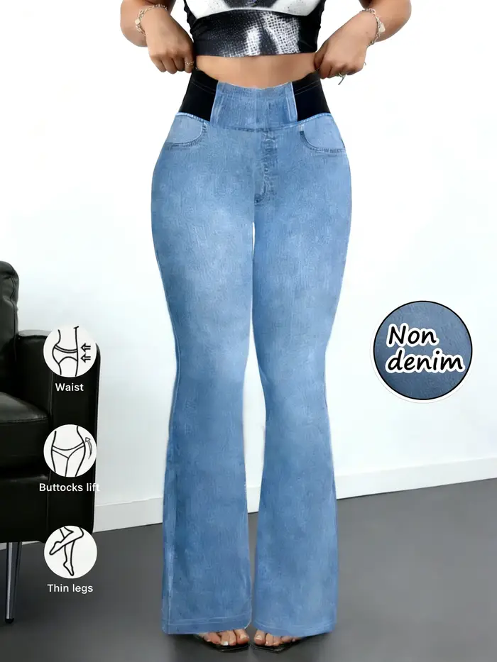 Jean évasé taille haute non en denim pour femme, leggings très extensibles, pantalon décontracté eff