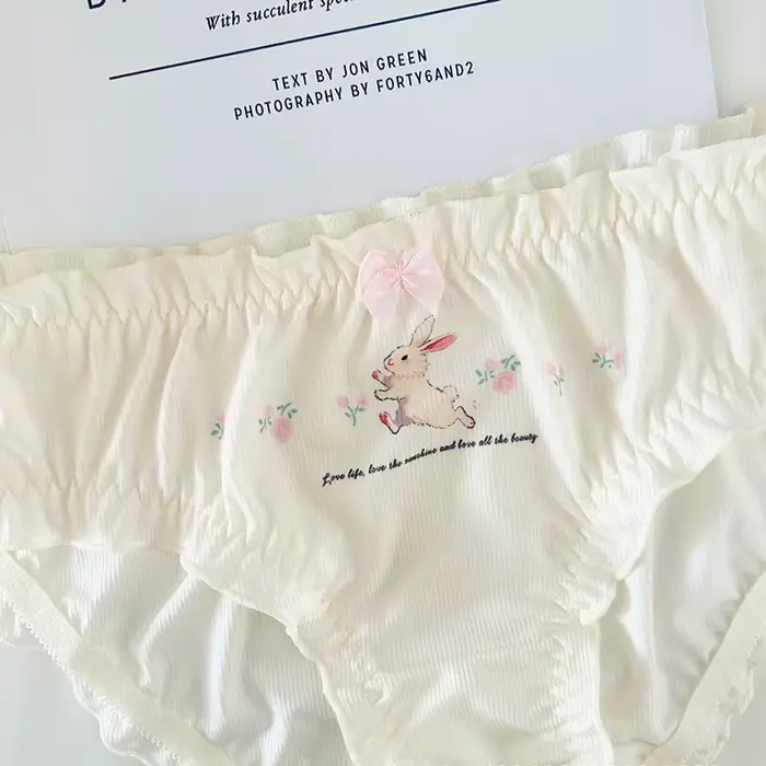 Lolita štýl roztomilé tlačené nohavičky pre ženy, bavlnené, s lukom a volánikmi, mäkké, priedušné, kvetinové spodná bielizeň, pastoračný štýl pre dievčatá