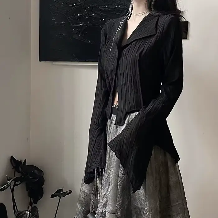 košeľa casual gothic koreana pre ženy, kancelársky štýl, rolák, polyester, večer von, jarné leto