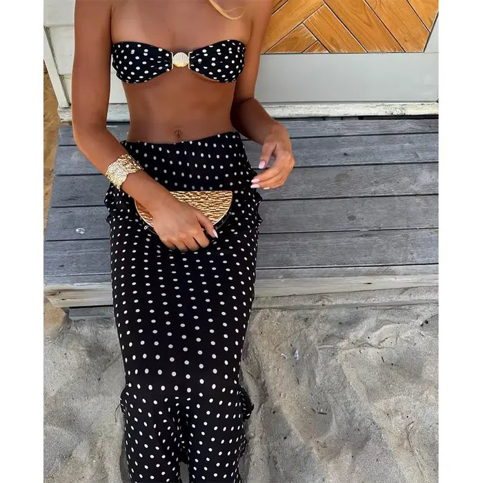 BanRibDot-Bikini sexy 3 kusy pre ženy, plavky s dlhou sukňou, plážové oblečenie