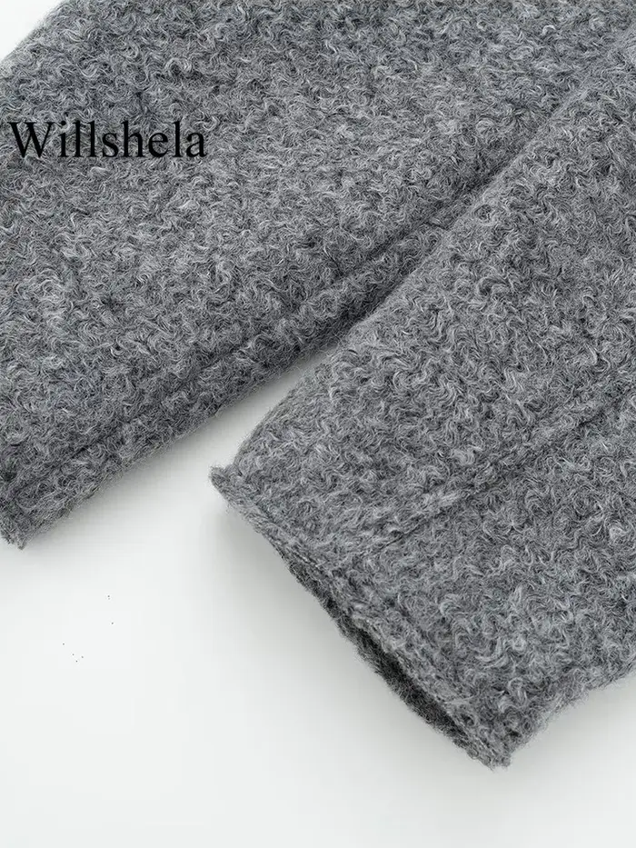 Willshela femmes mode avec poches gris avant vestes à glissière Vintage revers cou manches longues f