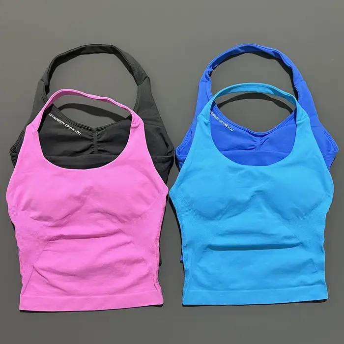 LET NOBODY DFYNE YOU Impact Halter Top Femme Longline Strappy Tank Padded Yoga Sportswear Workout Sp