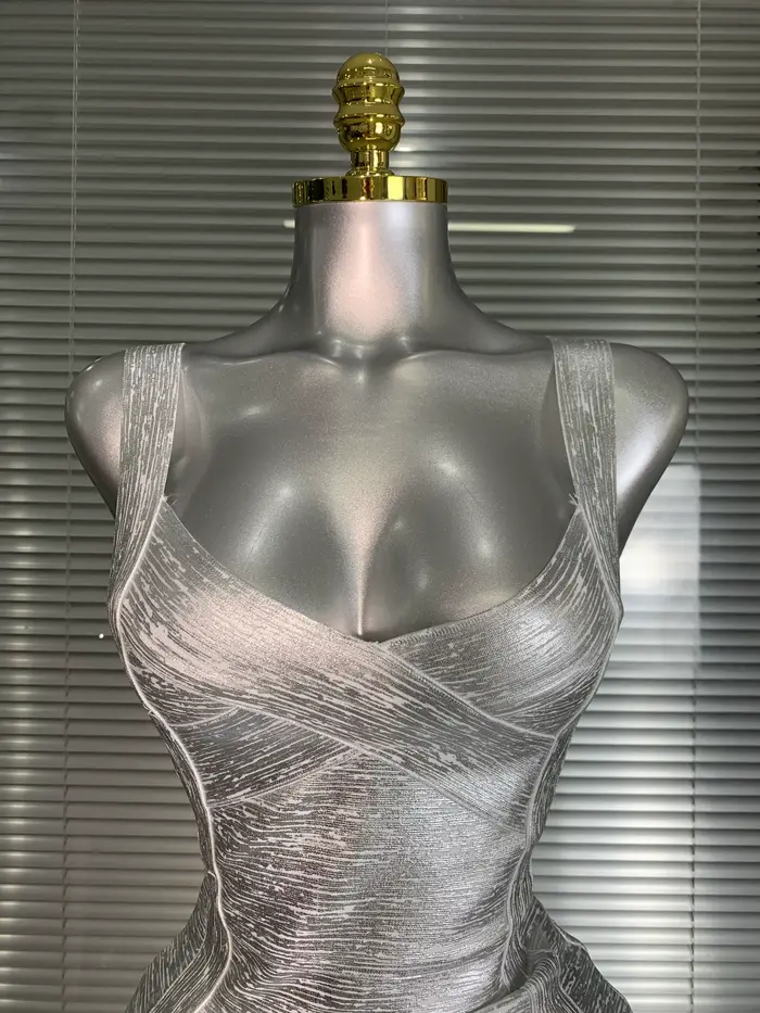 Robe à bandes moulante pour femmes, flambant neuf, Sexy, bronzante, argent, célébrité, mode, rue, ro