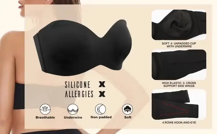 Soutien-gorge bandeau convertible sans bretelles antidérapant pour femmes taille B-G soutien complet invisible à armatures occassions spéciales jours quotidiens