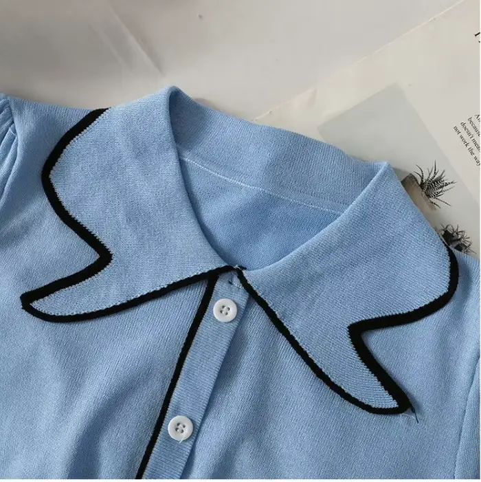 DAIZHIYUE junior krátke tričko s patchwork pre ženy štýl streetwear leto 2024 pletený polyester viskóza slim fit nafúknutý rukáv
