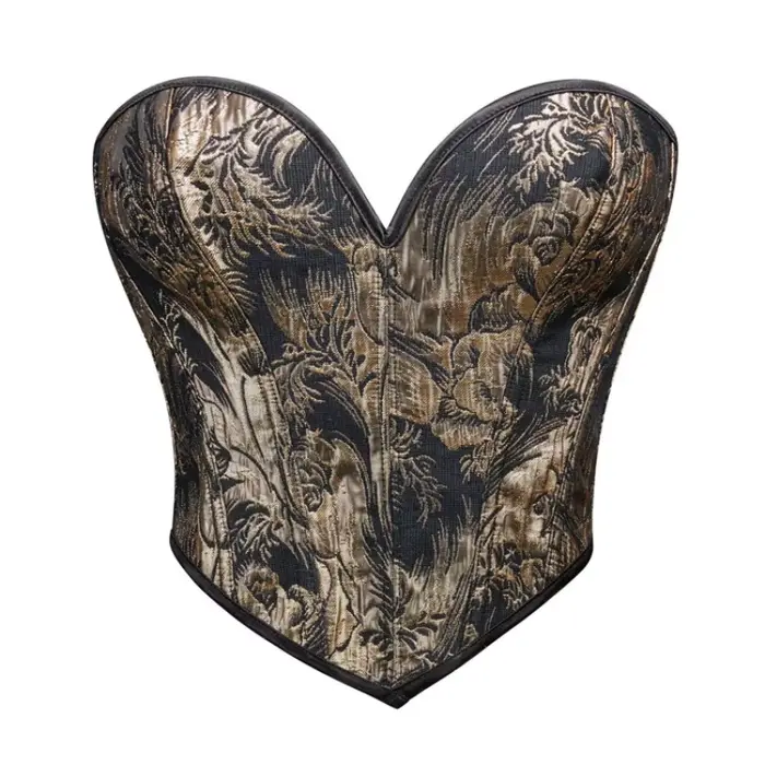 Sexy krátky korzet pre ženy, vintage stredoveký štýl, kvetinová tlač, čipka-up, sochárstvo bustier, pre krátke trup, čierna a zlatá, Korsett móda