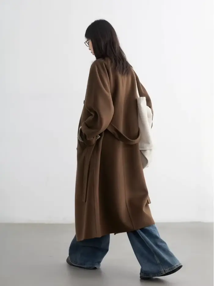 Chic Ven obojstranný vlnený kabát pre ženy, voľný strih, raglánové rukávy, rolák, unikátny gombík nadol, ochrana pred poveternostnými vplyvmi, moderná elegancia, špeciálne príležitosti