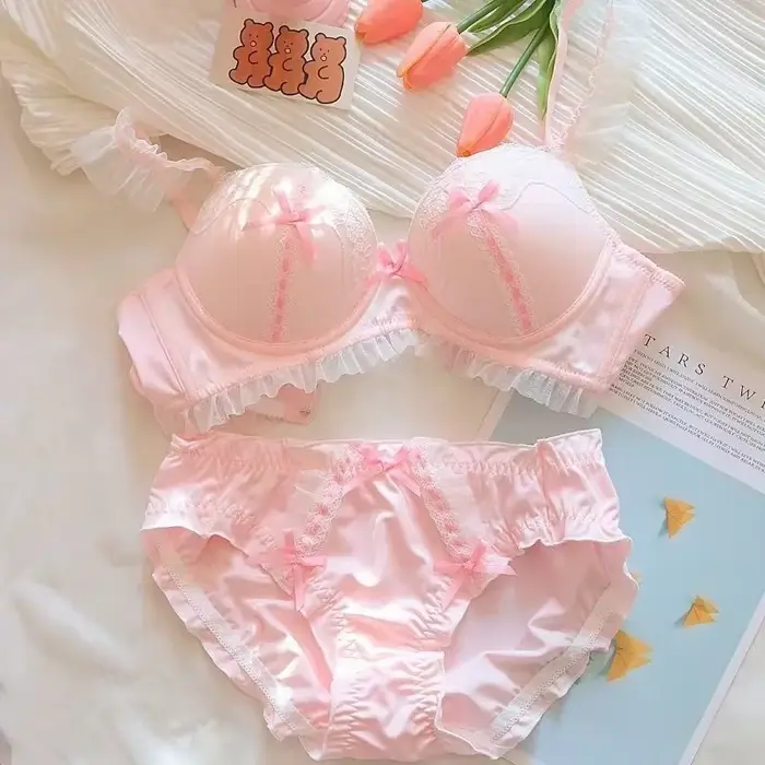 Ensembles de soutien-gorge et culotte de style japonais en dentelle rose pour femmes, lingerie sexy,