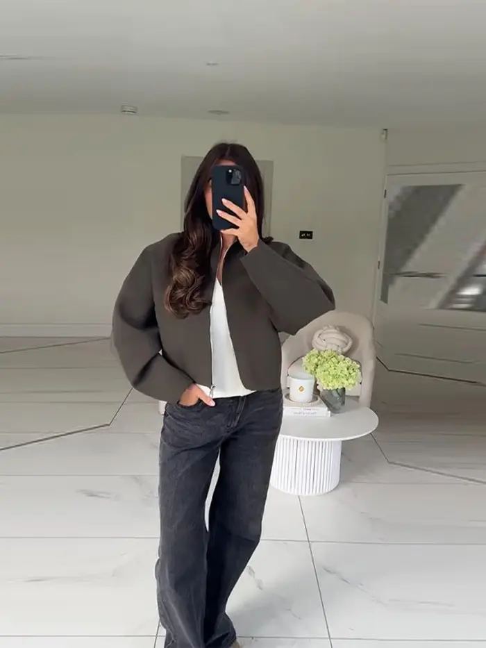 Veste courte Vintage à col montant pour femme, manteau ample et chaud avec fermeture éclair, manches