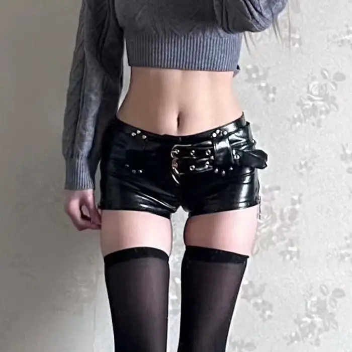 Nouveauté 2026 Spice Girl Y2k Rétro Sexy Short en cuir PU moulant taille basse style boîte de nuit p