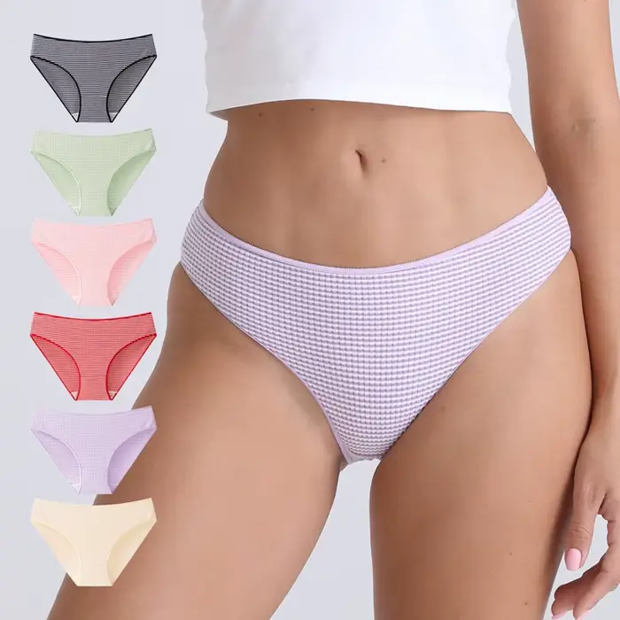 Culotte Respirante à l'Entrejambe pour Femme, Sous-Vêtement Chaud, Sexy, Sans Couture, Rayé, Taille Basse, Lingerie d'Hiver