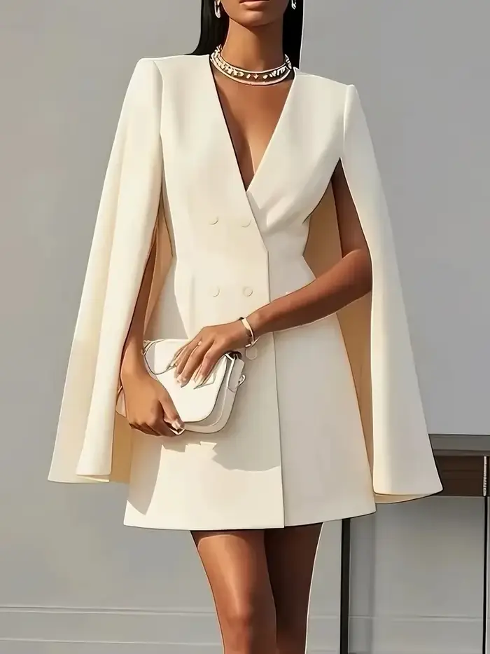 Cape châle à double boutonnage pour les déplacements d'automne, robe de costume de couleur unie, vêt