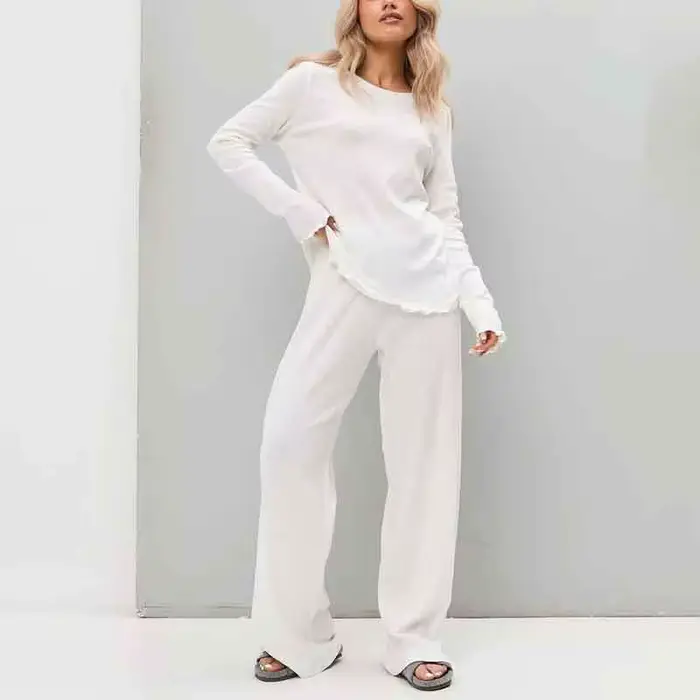 Ensemble pyjama élégant à manches longues pour femmes, 2 pièces, en coton doux, vêtements de maison 