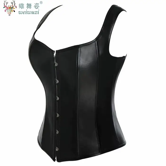 Corset sous-poitrine en cuir Steampunk pour femme, sexy, cincher de taille gothique à lacets, avec boucle en acier, lingerie sculptante amincissante