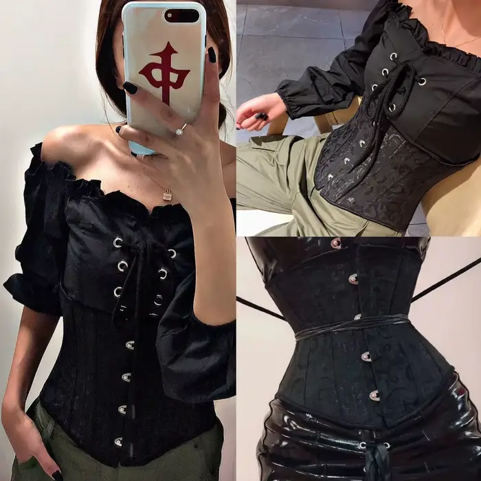 Corset Underbust Bustier Steampunk Gothic avec Fermeture à Lacets Acier 26 Ossatures Polyester Femme Occasions Spéciales