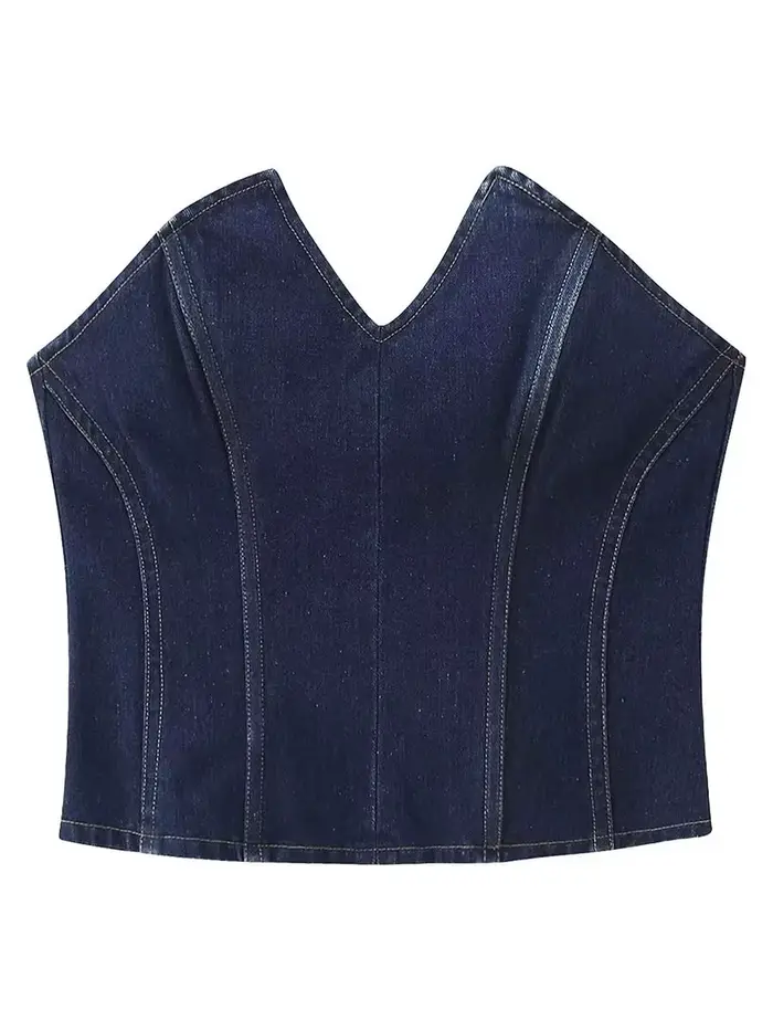 MYIT-Haut de cowboy froncé sans bretelles pour femme, haut asymétrique, fermeture éclair, décoration