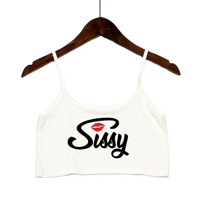 SISSY písmená červené pery potlač letné ženy krátky top Sexy elastická bavlna Camis bez rukávov