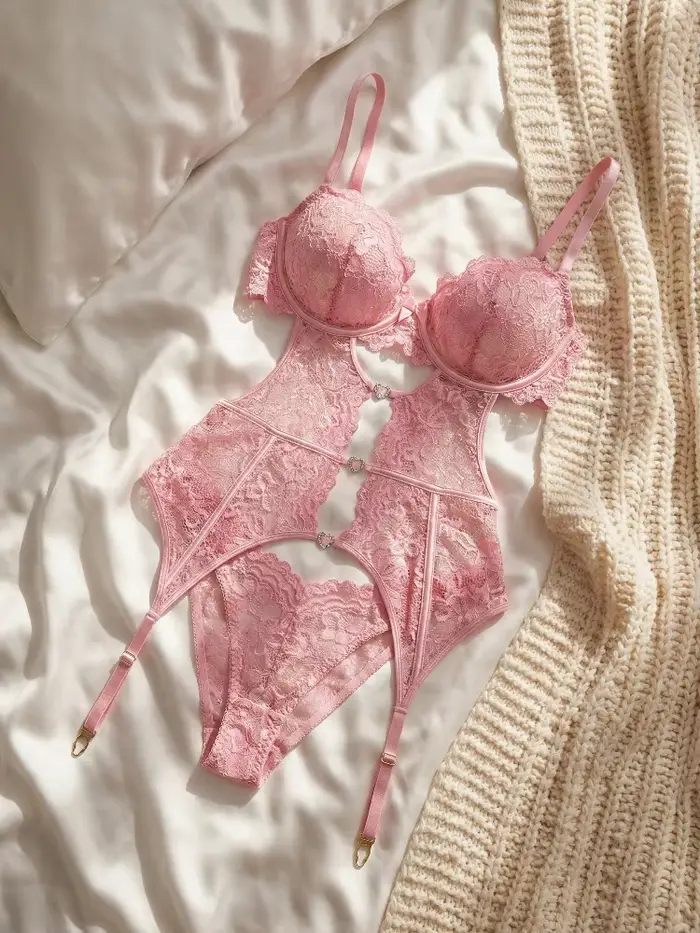 Sexy čipkovaný priesvitný set podprsenka a podväzkový pás