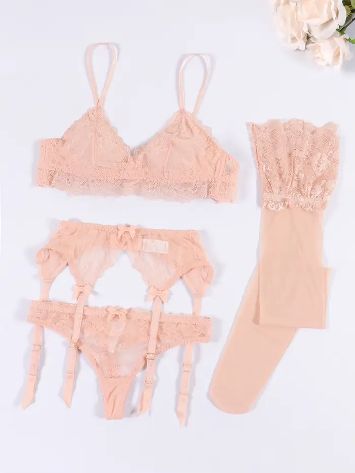 Varsbaby Ensembles de soutien-gorge en dentelle pour femme Soutien-gorge non rembourré Bas jarretell