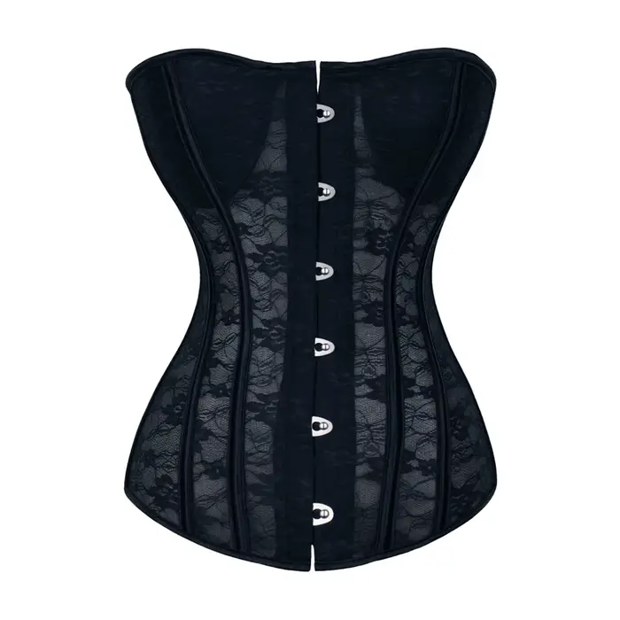 Corset désossé en acier pour femmes, avec boutons sur le devant et laçage au dos, haut sans bretelle
