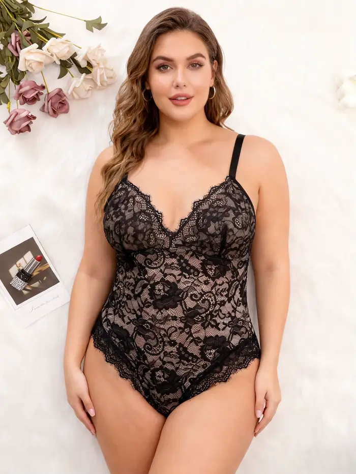 Lingerie taille L, combinaison sexy en dentelle, décolleté en V profond, confortable, douce pour la 