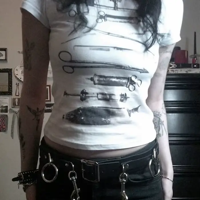 Harajuku Punk Goth Sexy kultúrne tričko pre ženy leto 90s Grunge grafické punkové