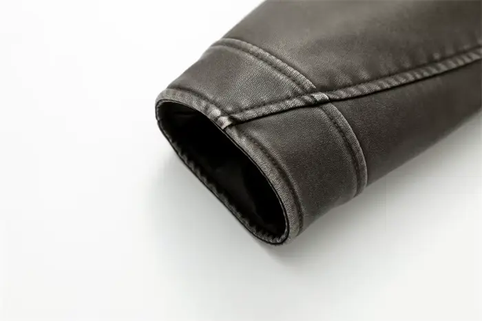 2025New Coal gray le Veste en cuir lavé pour femme avec ceinture, manteau court avec fermeture éclai